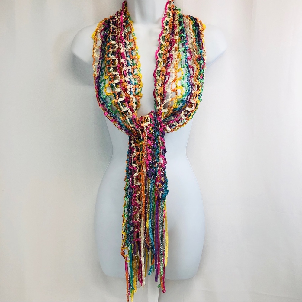 Beautiful Ribbon Metallic Fringe Scarf - Picture 6 of 7